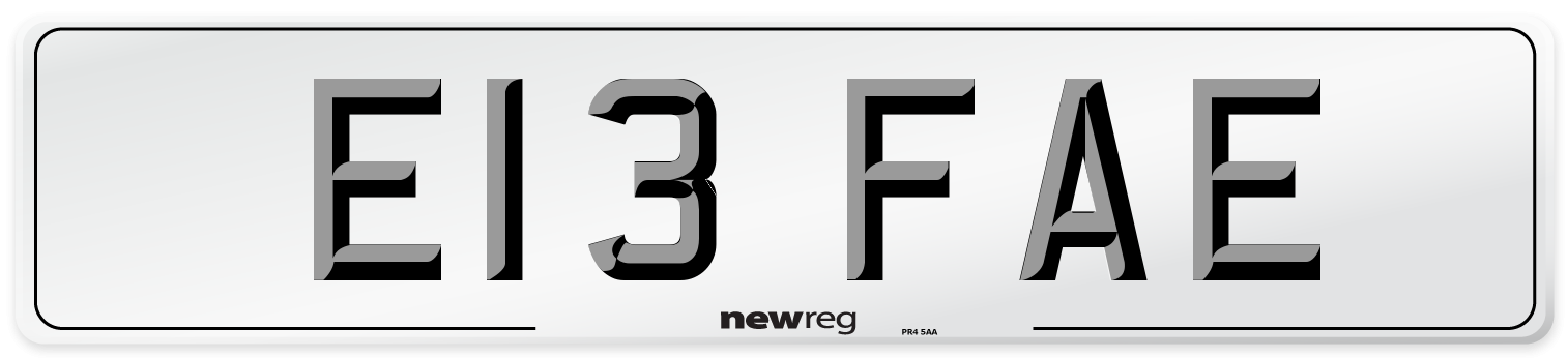 E13 FAE Number Plate from New Reg